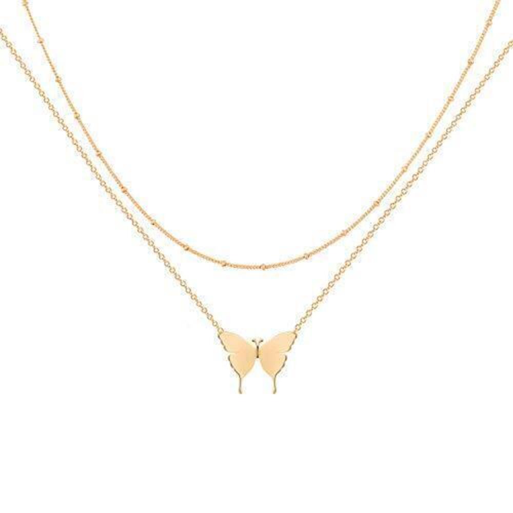 4925 Gold Butterfly Necklaces Layered Choker Necklace ,18K Gold Plated